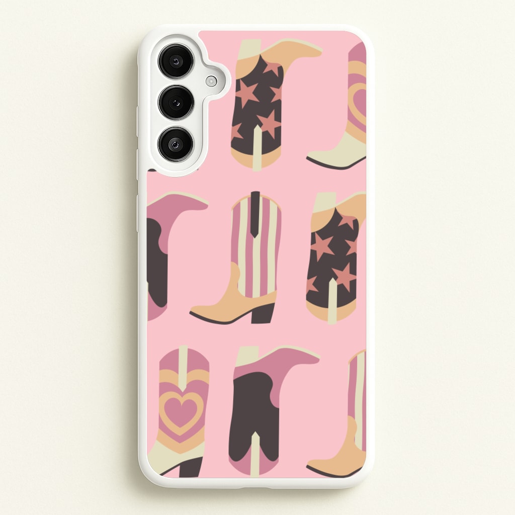 Dusty Pink Cowboy Boots Pattern - Western Phone Case for Galaxy A34