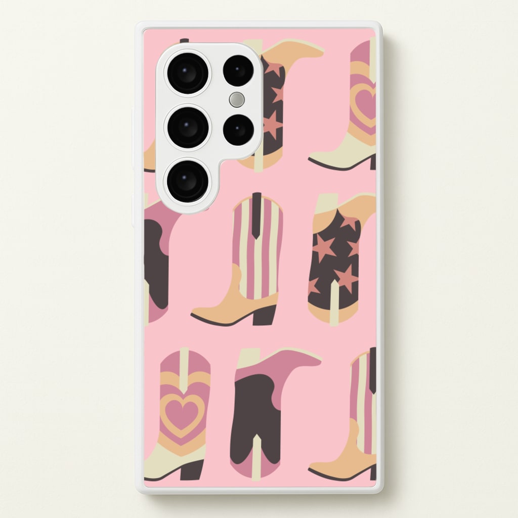 Dusty Pink Cowboy Boots Pattern - Western Phone Case for Galaxy S24 Ultra