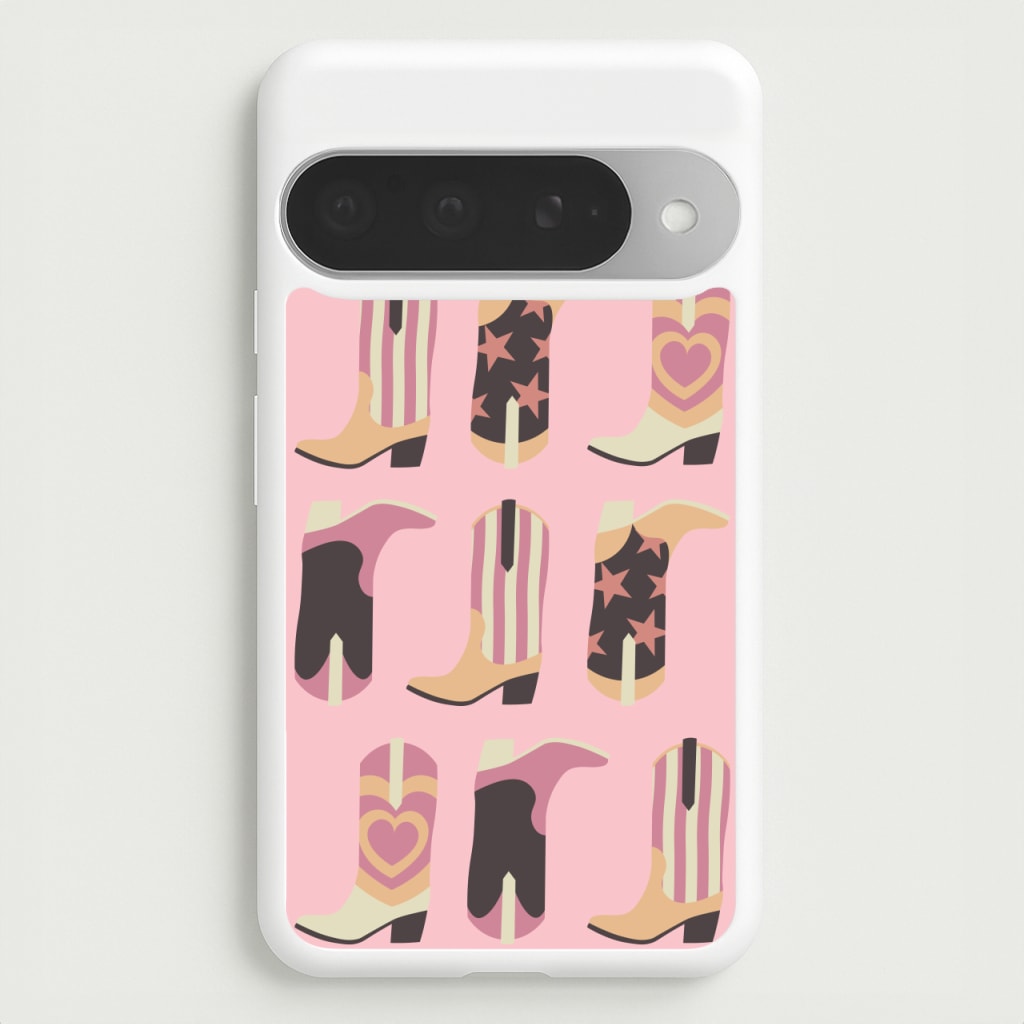 Dusty Pink Cowboy Boots Pattern Phone Case for Google Pixel 10 Pro XL
