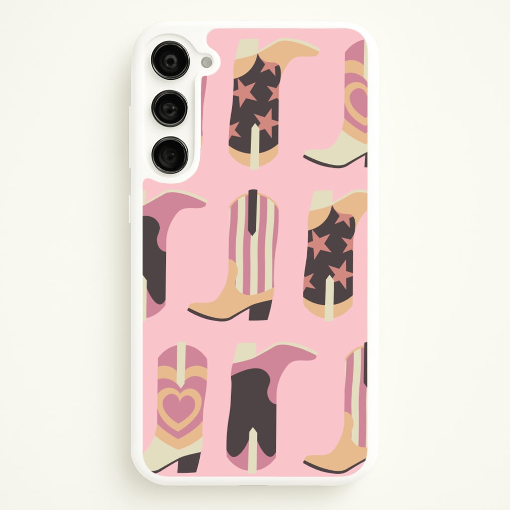 Dusty Pink Cowboy Boots Pattern - Western Phone Case for Galaxy S23 Plus