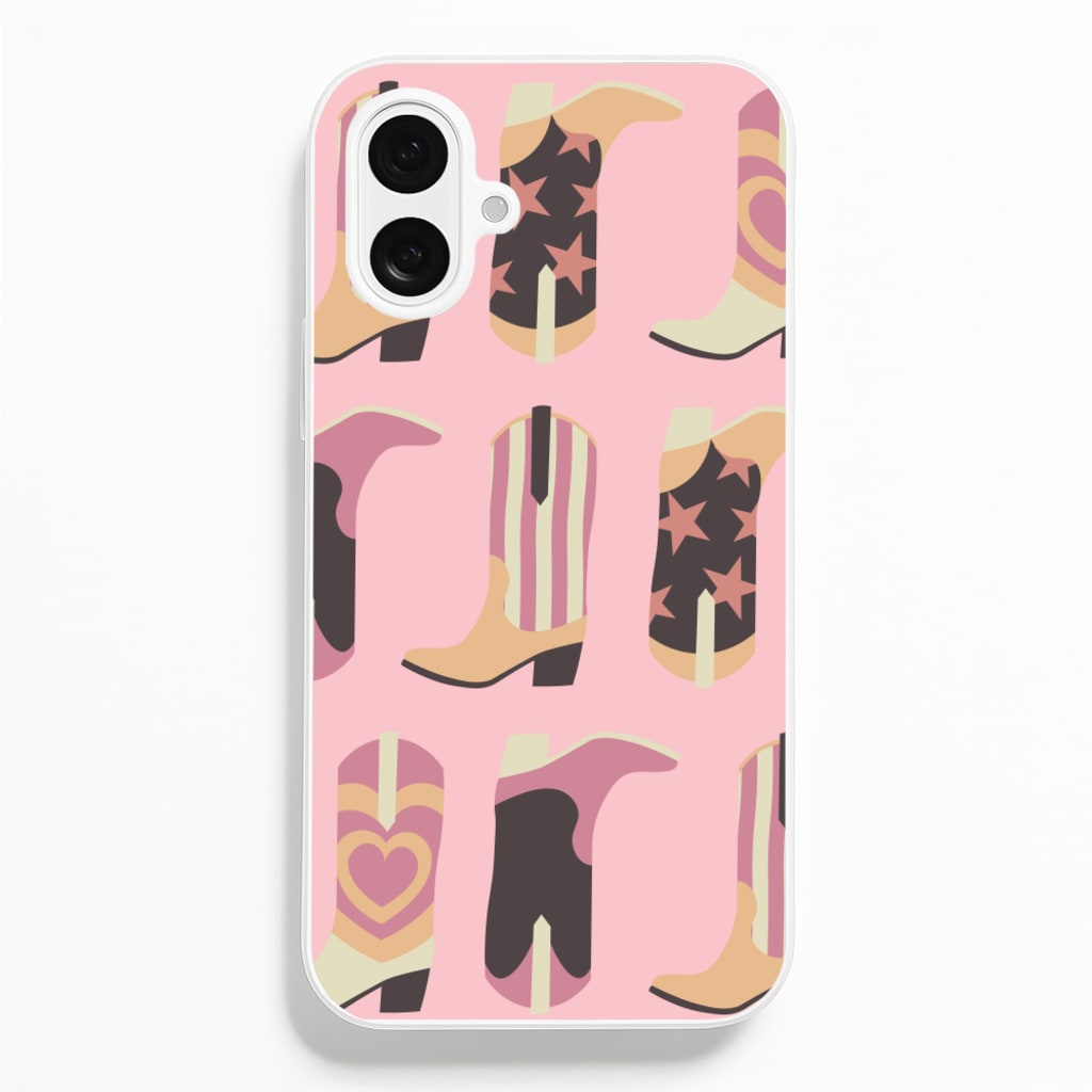 Dusty Pink Cowboy Boots Pattern - Western Phone Case for iPhone 16 Plus