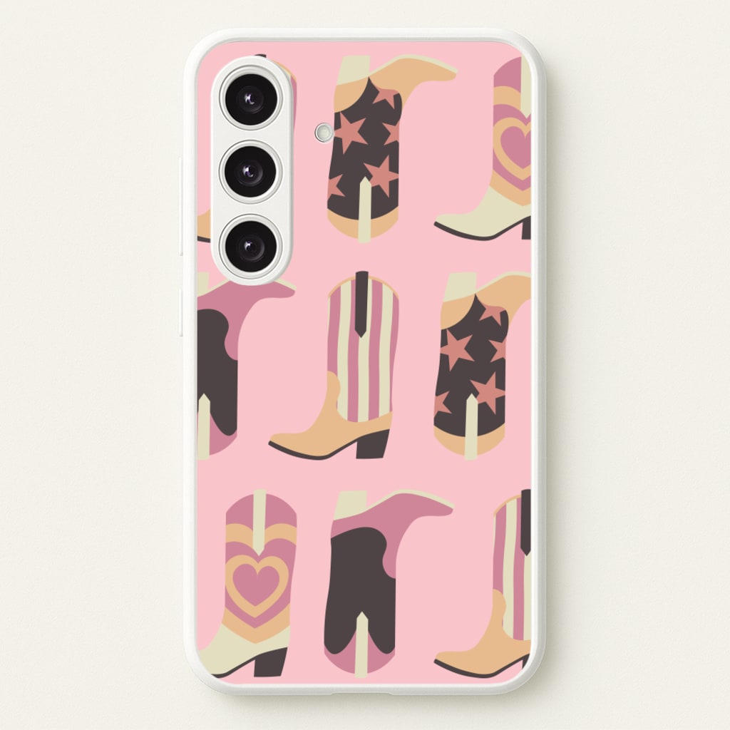 Dusty Pink Cowboy Boots Pattern - Western Phone Case for Galaxy S25