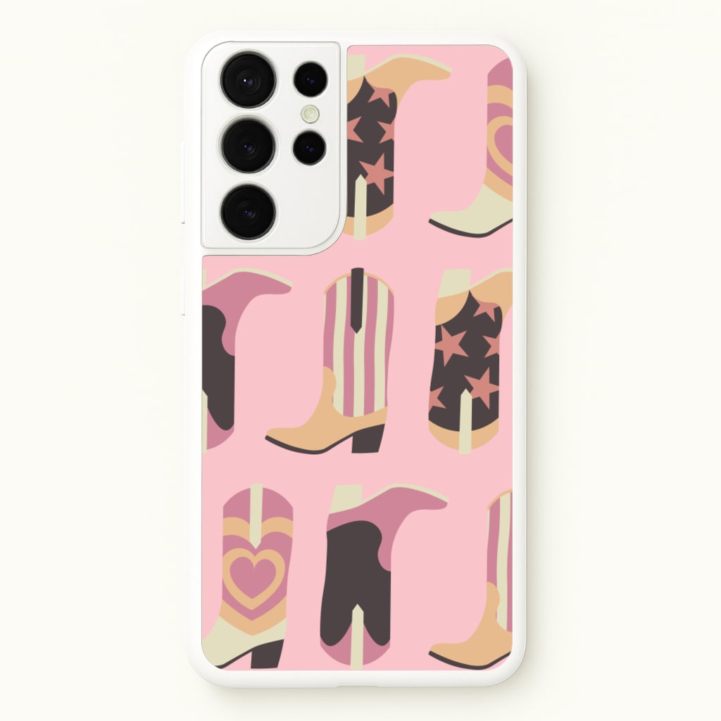 Dusty Pink Cowboy Boots Pattern - Western Phone Case for Galaxy S21 Ultra