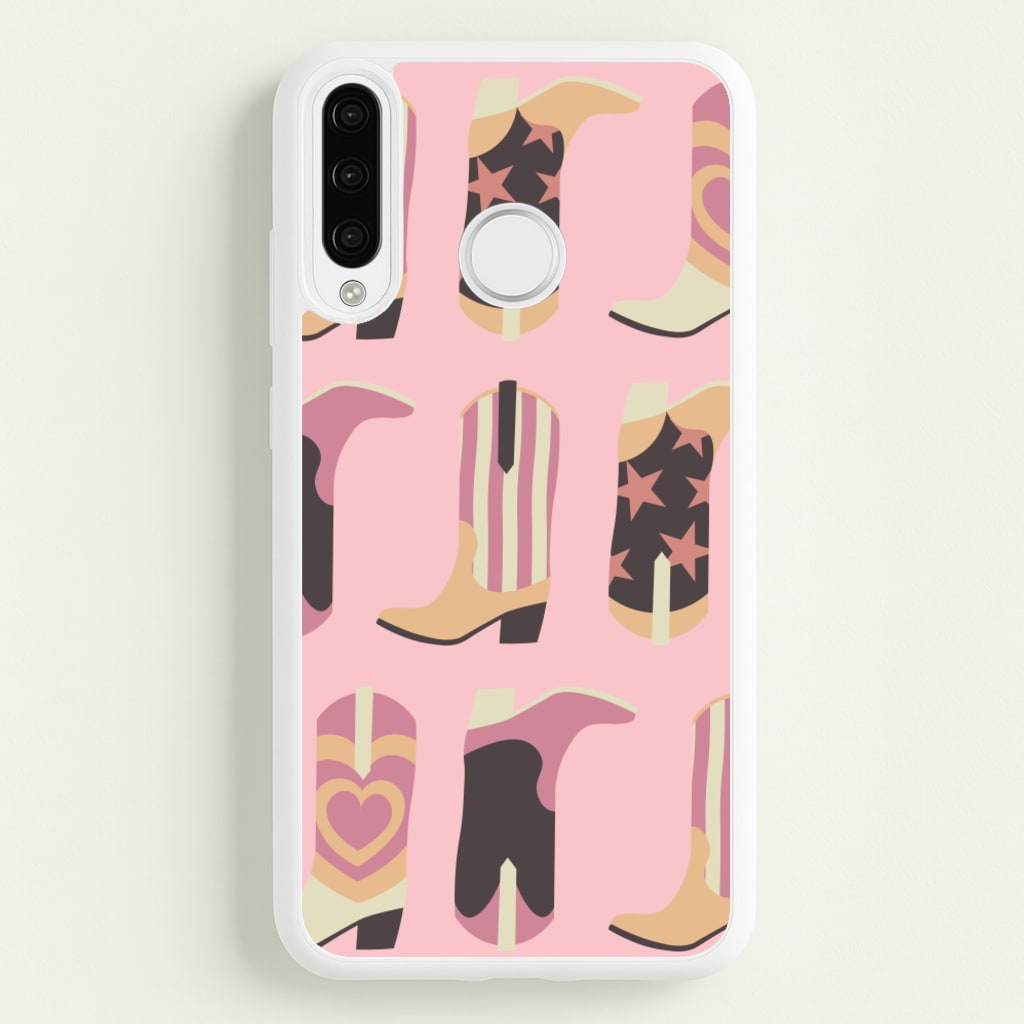 Dusty Pink Cowboy Boots Pattern - Western Phone Case for Huawei P30 Lite