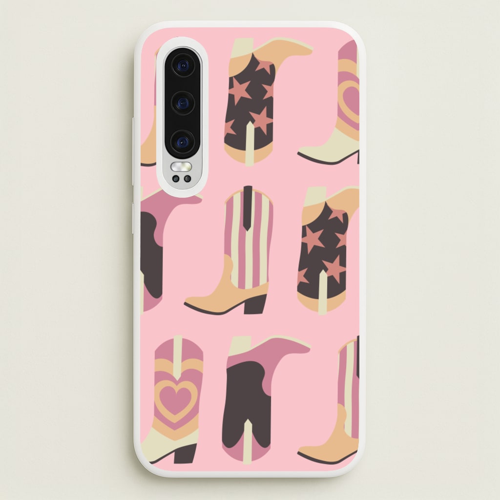 Dusty Pink Cowboy Boots Pattern - Western Phone Case for Huawei P30