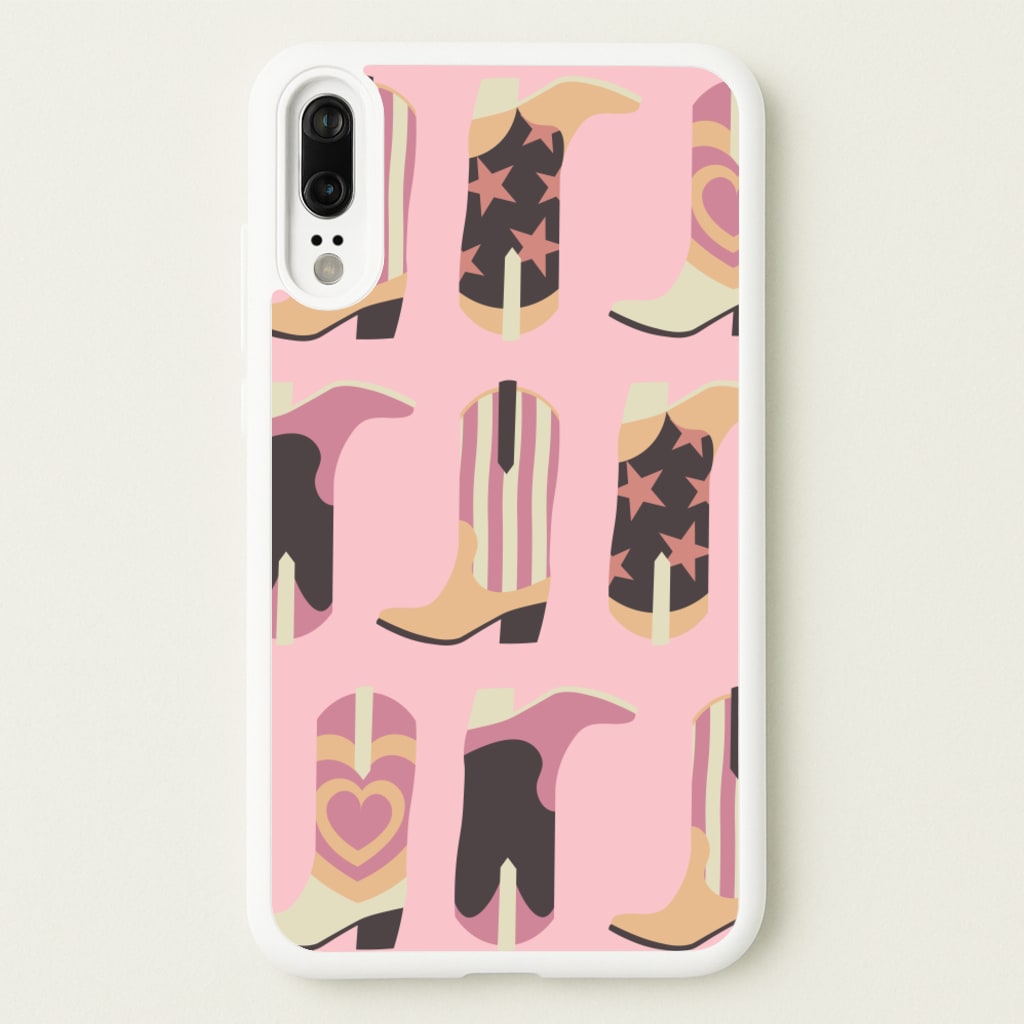 Dusty Pink Cowboy Boots Pattern - Western Phone Case for Huawei P20