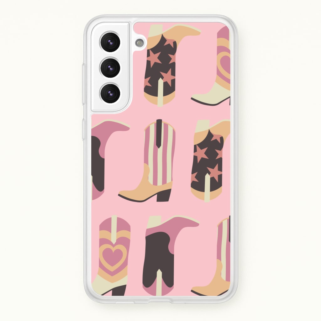 Dusty Pink Cowboy Boots Pattern - Western Phone Case for Galaxy S22 Plus