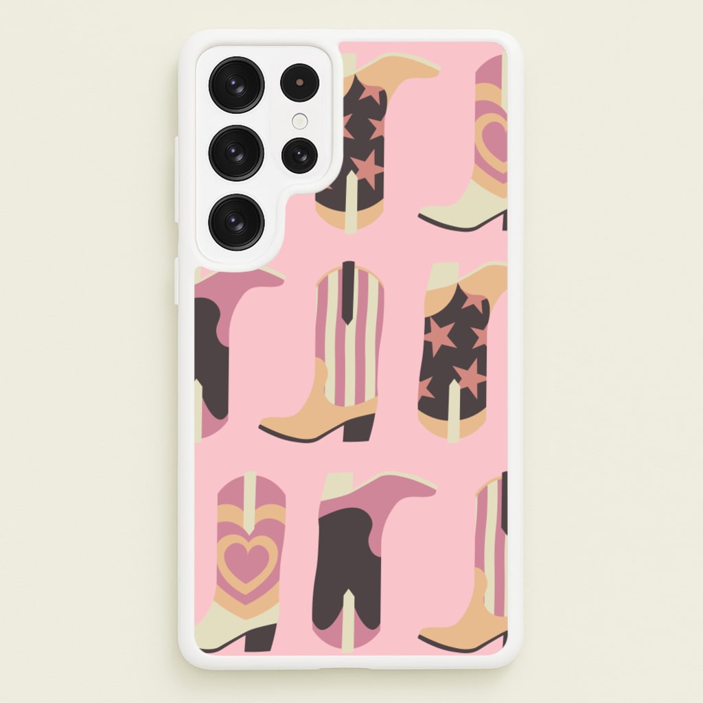 Dusty Pink Cowboy Boots Pattern - Western Phone Case for Galaxy S22 Ultra