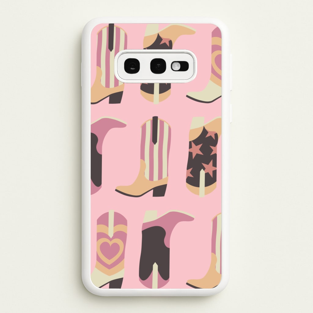 Dusty Pink Cowboy Boots Pattern - Western Phone Case for Galaxy S10e