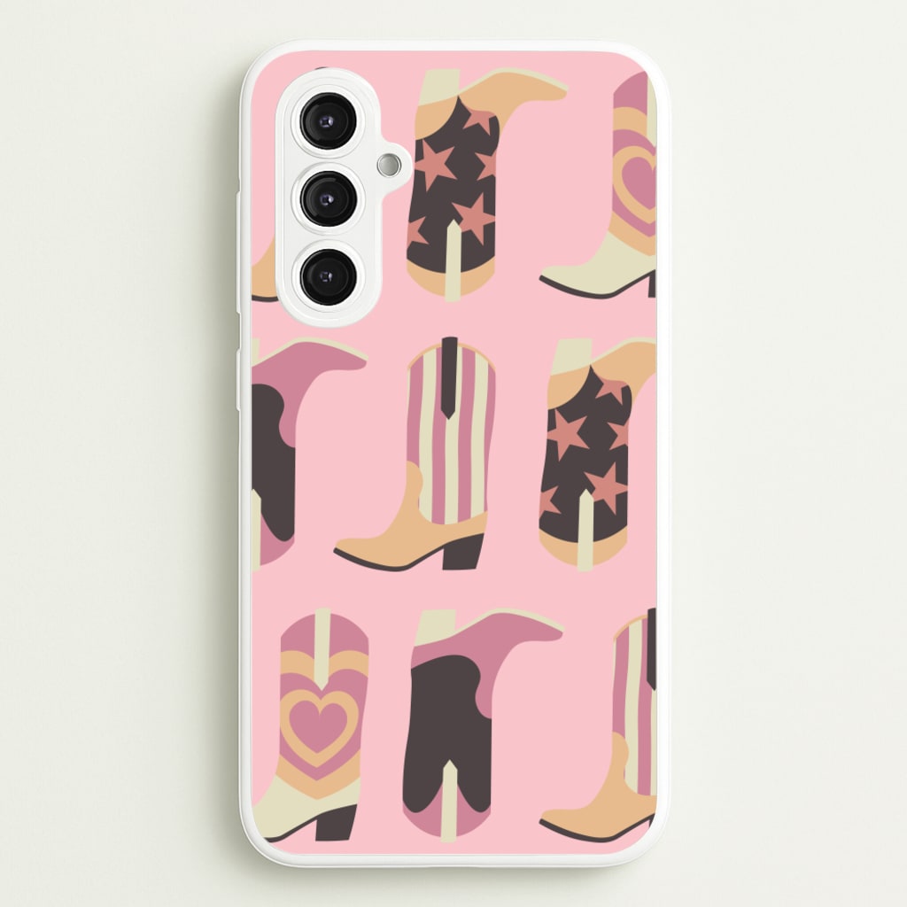 Dusty Pink Cowboy Boots Pattern - Western Phone Case for Galaxy S23FE