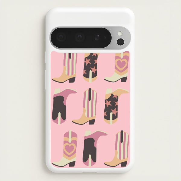 Dusty Pink Cowboy Boots Pattern - Western Phone Case for Google Pixel 9 Pro XL