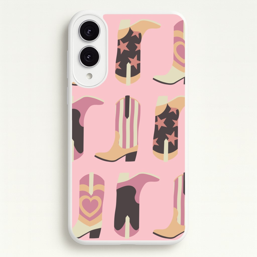 Dusty Pink Cowboy Boots Pattern - Western Phone Case for Galaxy S25 Edge