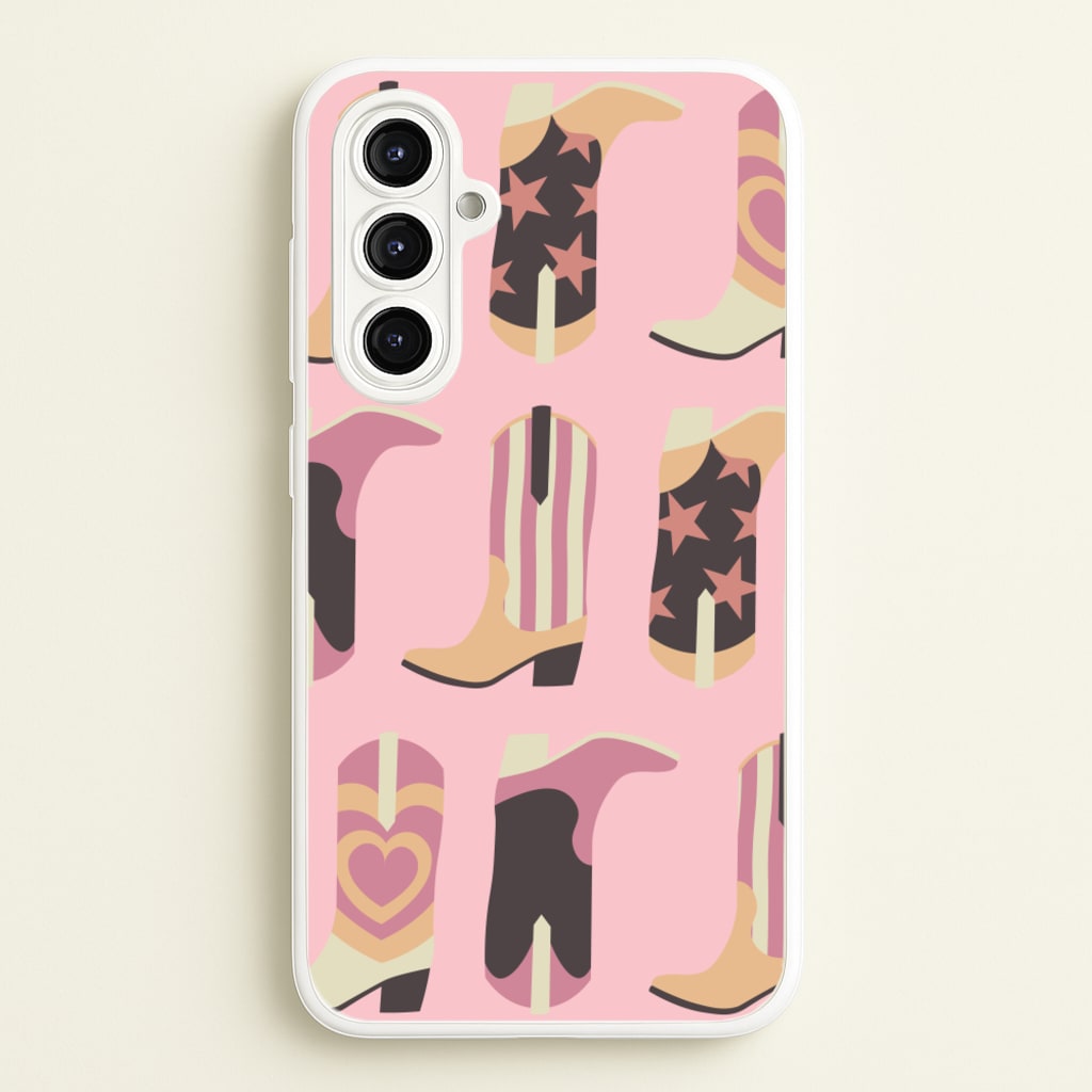 Dusty Pink Cowboy Boots Pattern - Western Phone Case for Galaxy A16