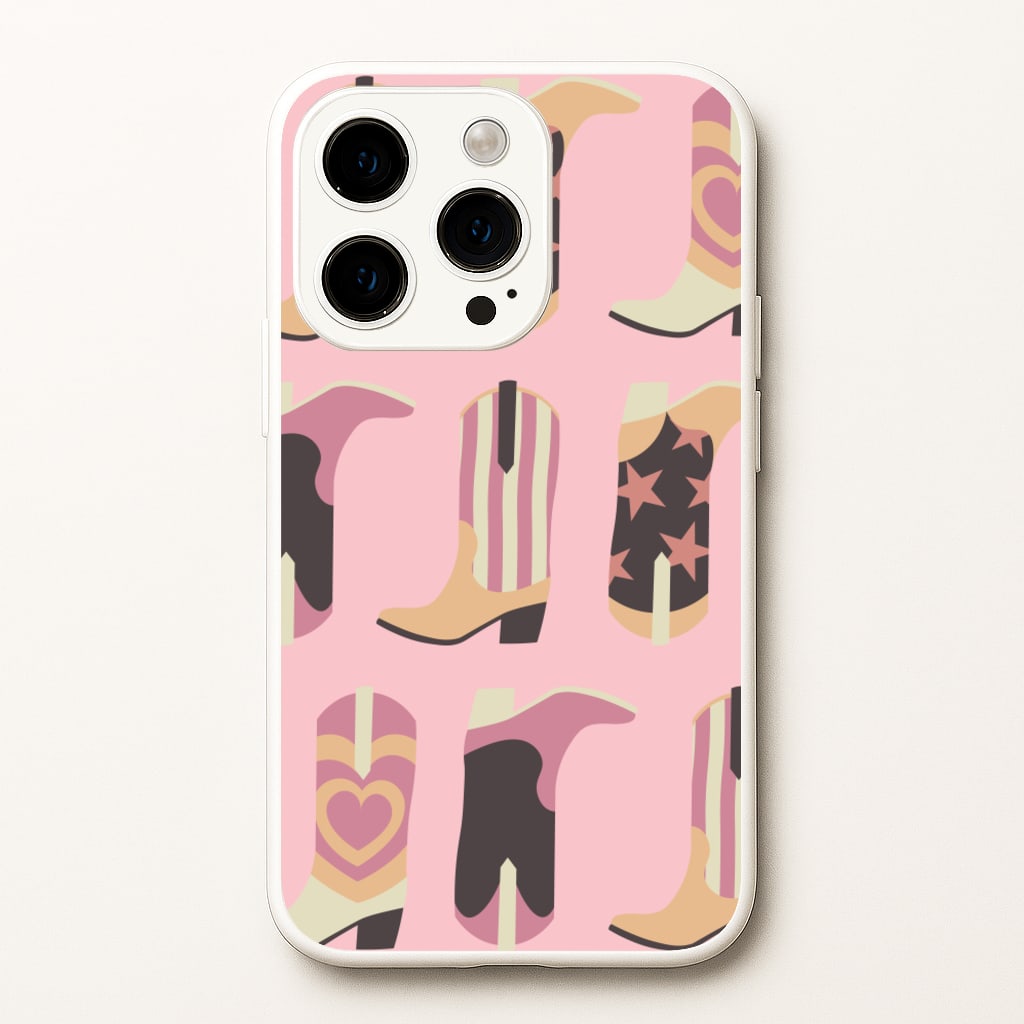 Dusty Pink Cowboy Boots Pattern - Western Phone Case for iPhone 14 Pro