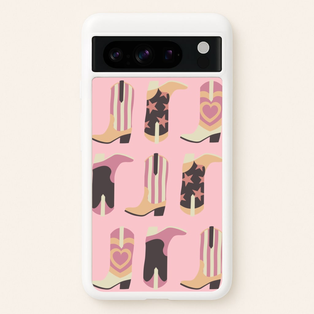 Dusty Pink Cowboy Boots Pattern - Western Phone Case for Google Pixel 8 Pro