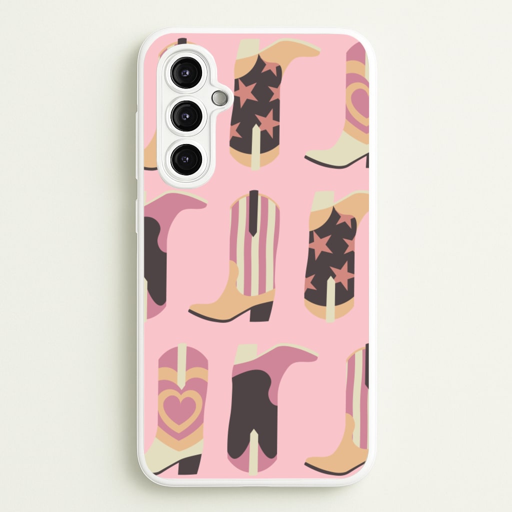 Dusty Pink Cowboy Boots Pattern - Western Phone Case for Galaxy A14