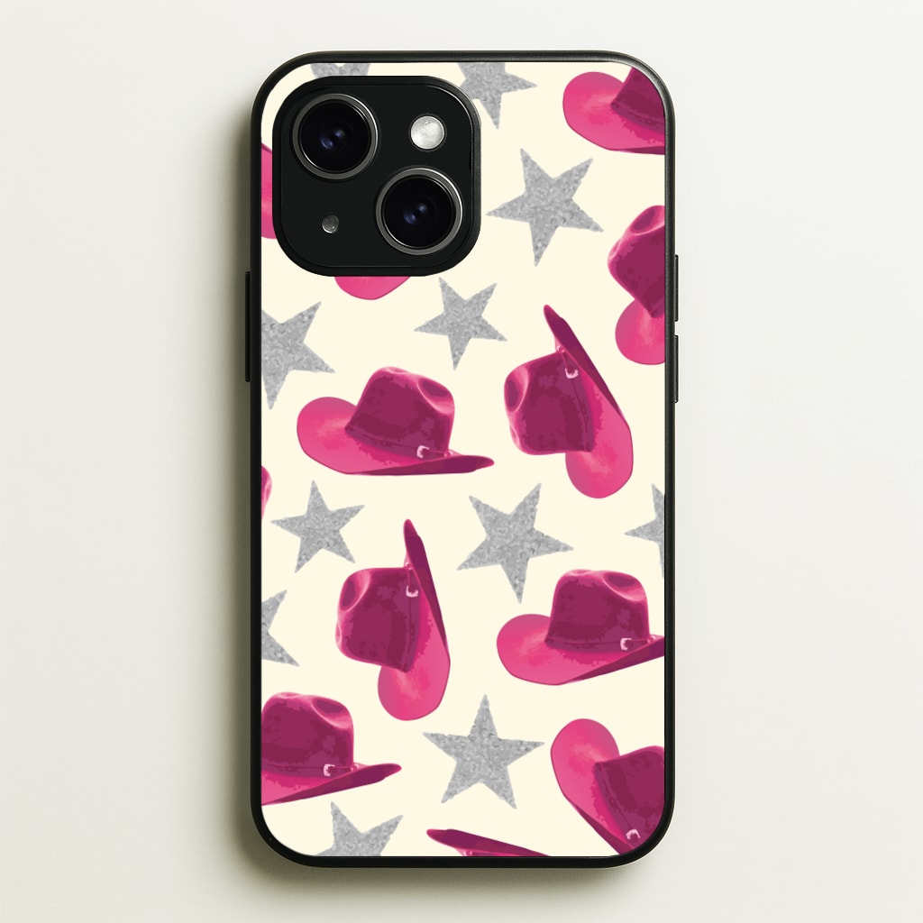 Pink Cowboy Hats And Stars Pattern - Western Phone Case for iPhone 15 Plus