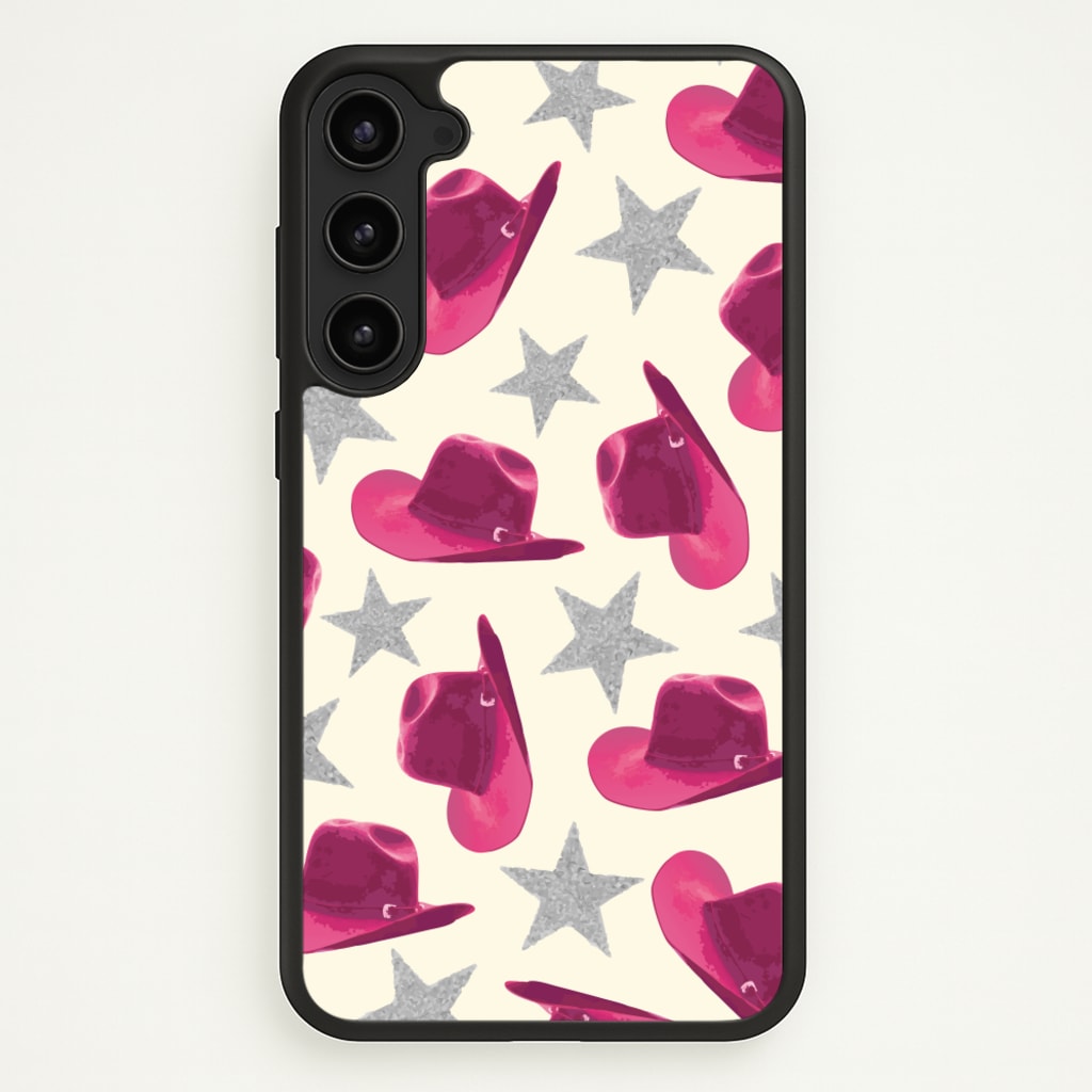 Pink Cowboy Hats And Stars Pattern - Western Phone Case for Galaxy S23