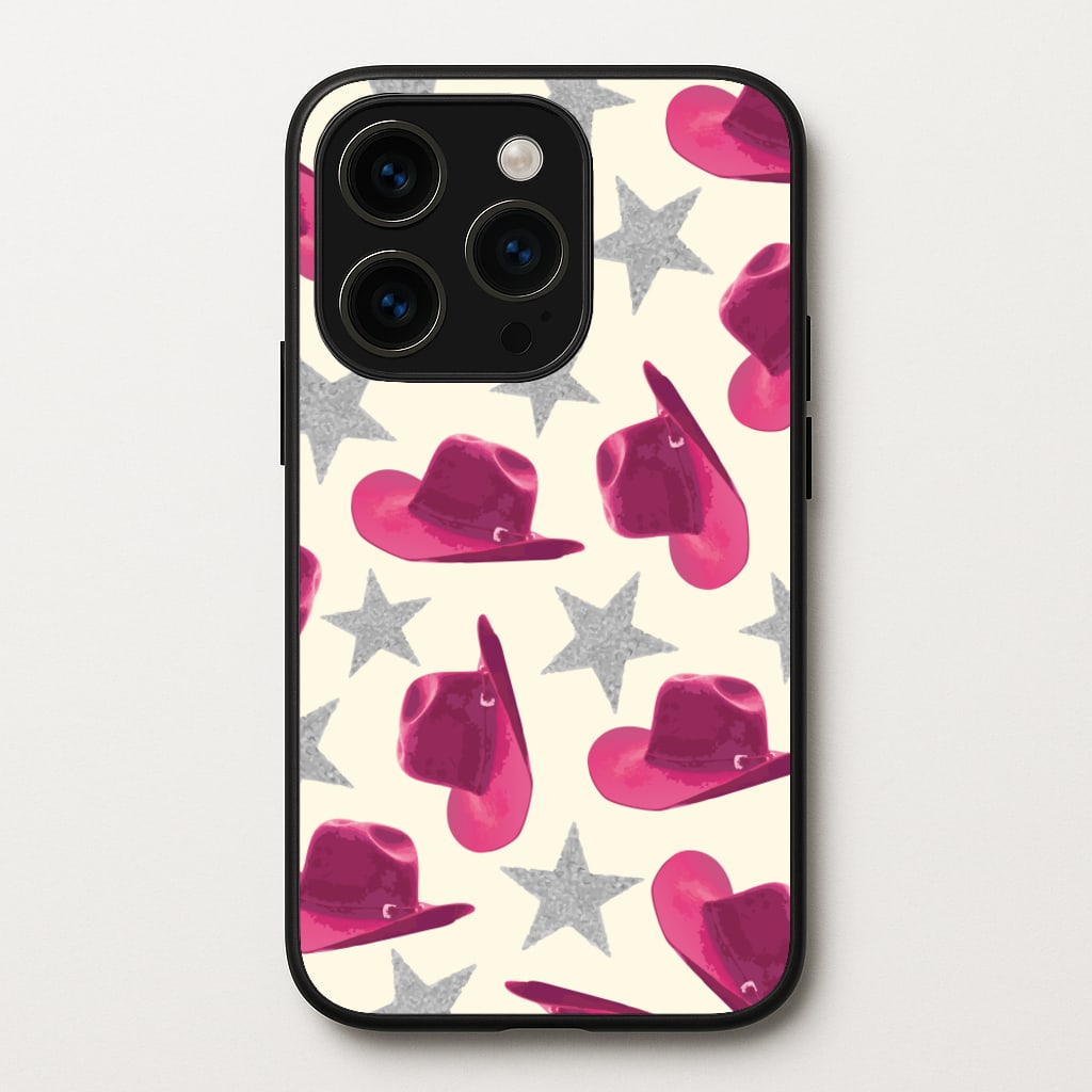 Pink Cowboy Hats And Stars Pattern - Western Phone Case for iPhone 15 Pro Max