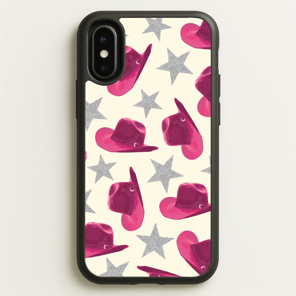 Pink Cowboy Hats And Stars Pattern - Western Phone Case for iPhone X / XS