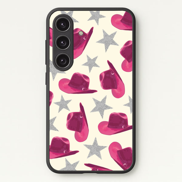 Pink Cowboy Hats And Stars Pattern - Western Phone Case for Galaxy S24