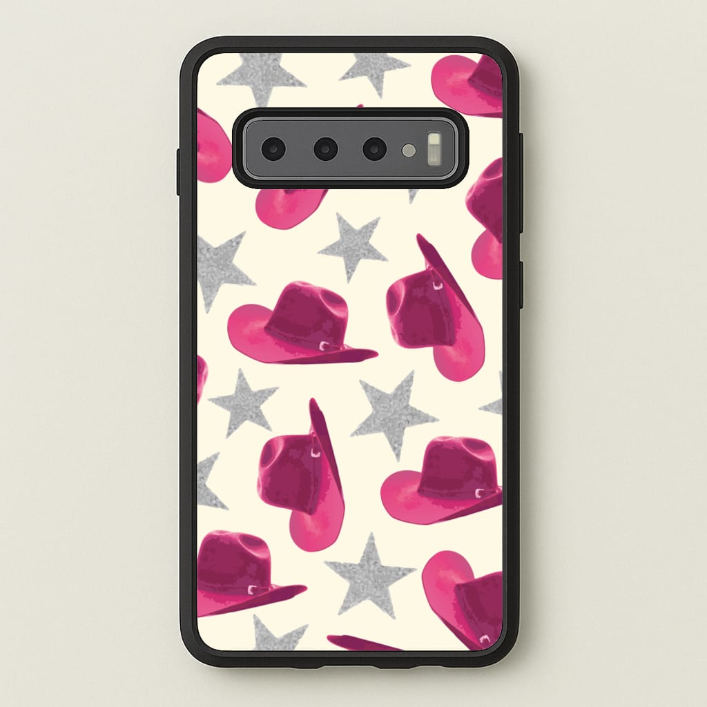 Pink Cowboy Hats And Stars Pattern - Western Phone Case for Galaxy S10