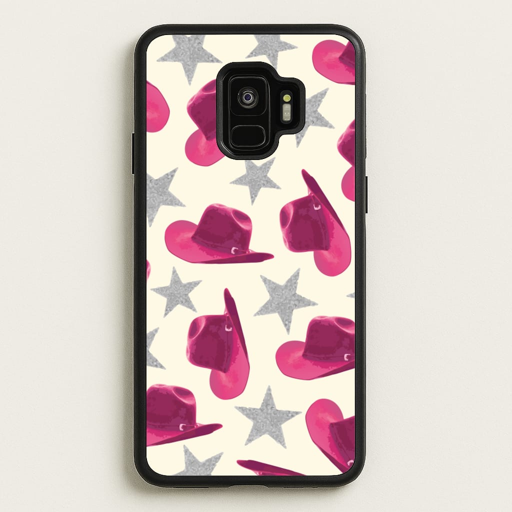 Pink Cowboy Hats And Stars Pattern - Western Phone Case for Galaxy S9