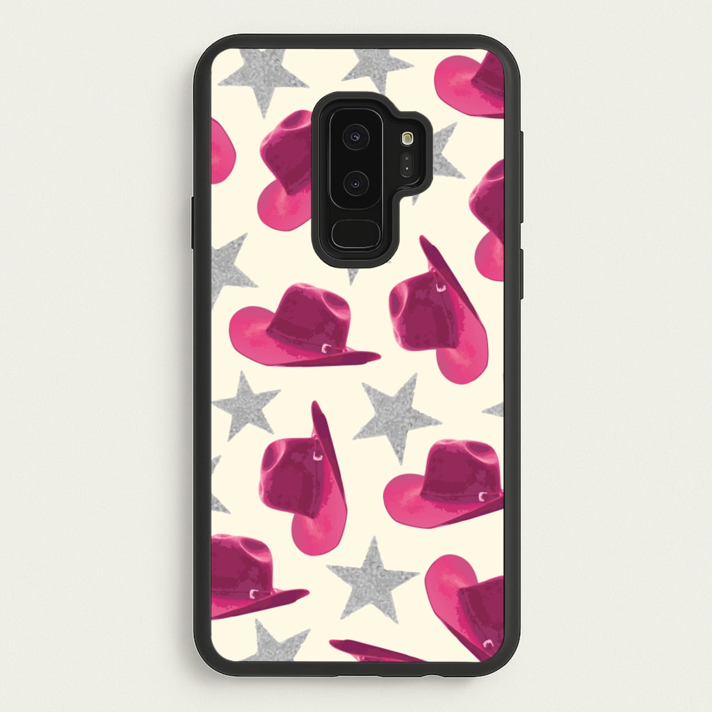 Pink Cowboy Hats And Stars Pattern - Western Phone Case for Galaxy S9 Plus