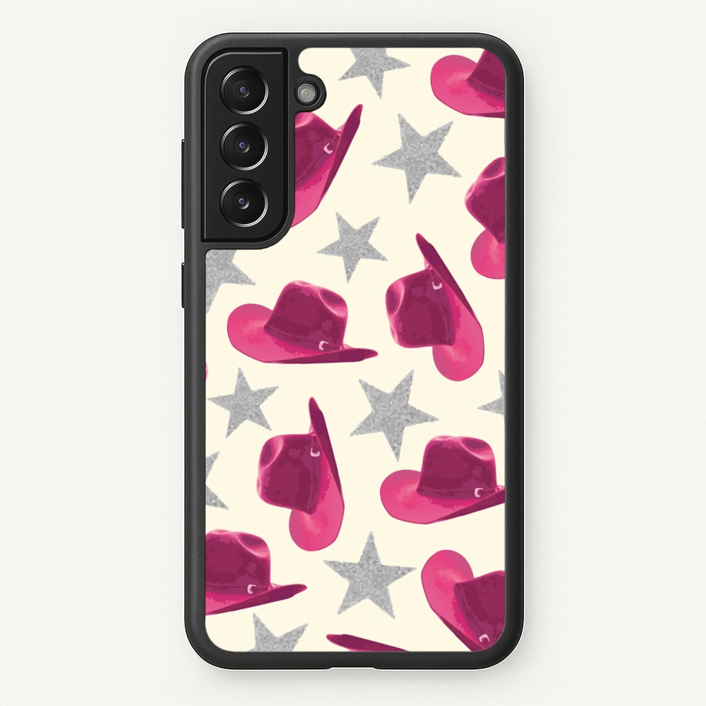 Pink Cowboy Hats And Stars Pattern - Western Phone Case for Galaxy S22