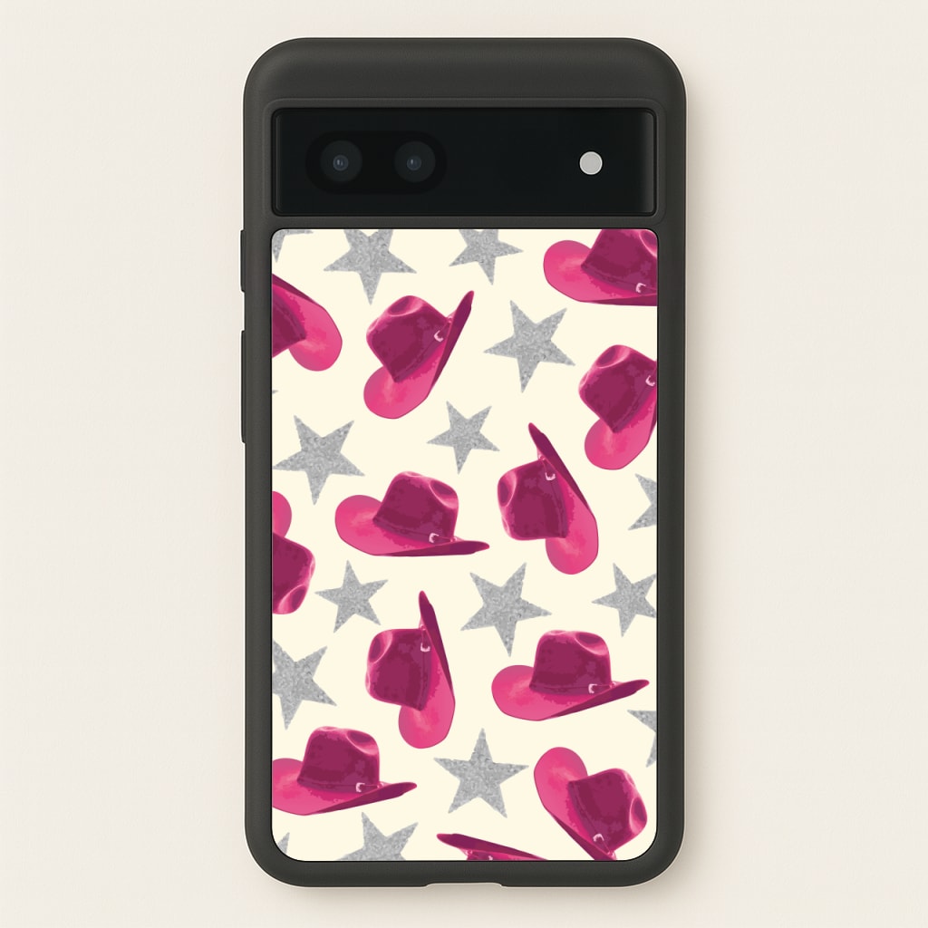 Pink Cowboy Hats And Stars Pattern - Western Phone Case for Google Pixel 7a