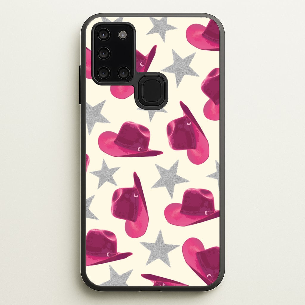 Pink Cowboy Hats And Stars Pattern - Western Phone Case for Galaxy A21s