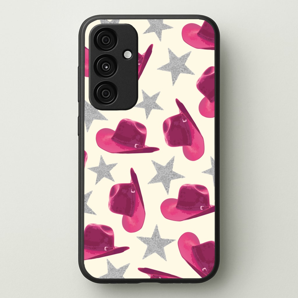 Pink Cowboy Hats And Stars Pattern - Western Phone Case for Galaxy A55