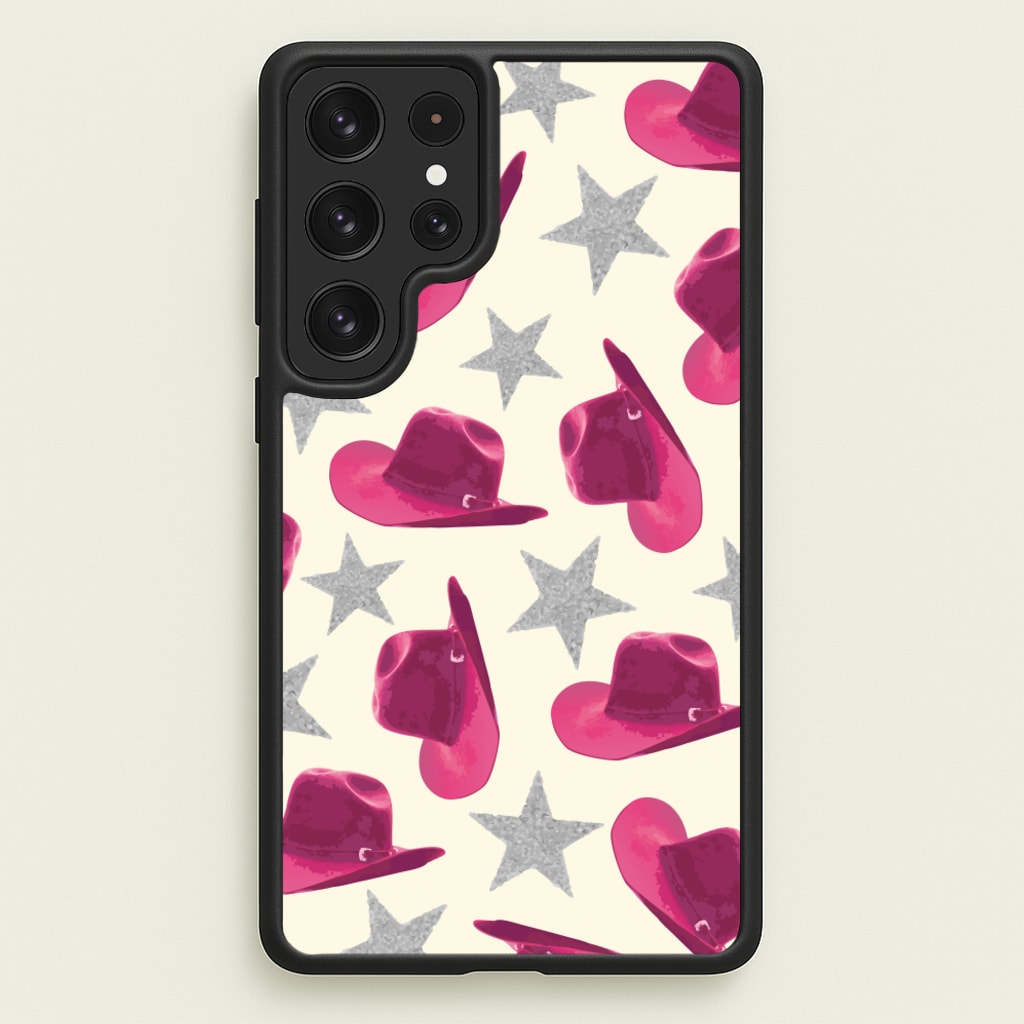 Pink Cowboy Hats And Stars Pattern - Western Phone Case for Galaxy S23 Ultra