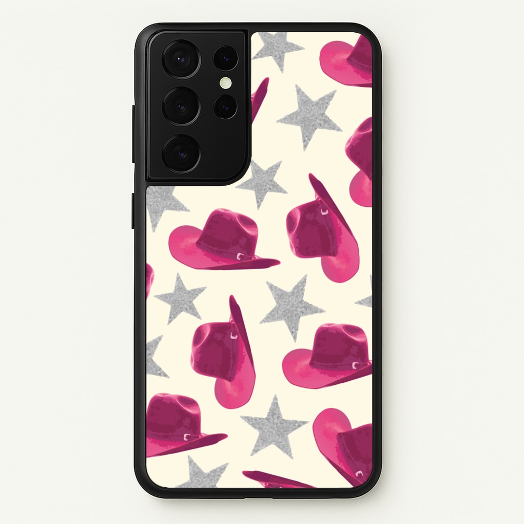 Pink Cowboy Hats And Stars Pattern - Western Phone Case for Galaxy S21 Ultra