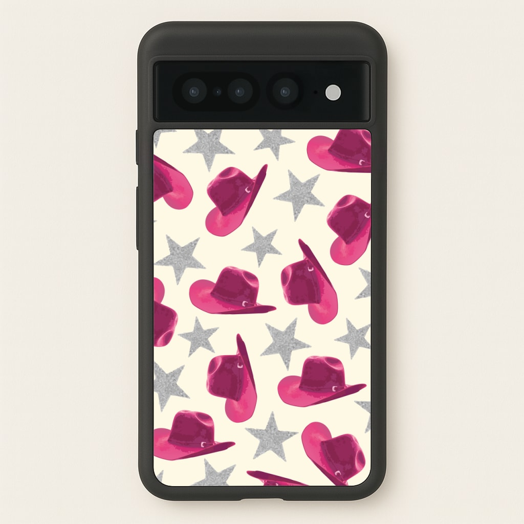 Pink Cowboy Hats And Stars Pattern - Western Phone Case for Google Pixel 7 Pro