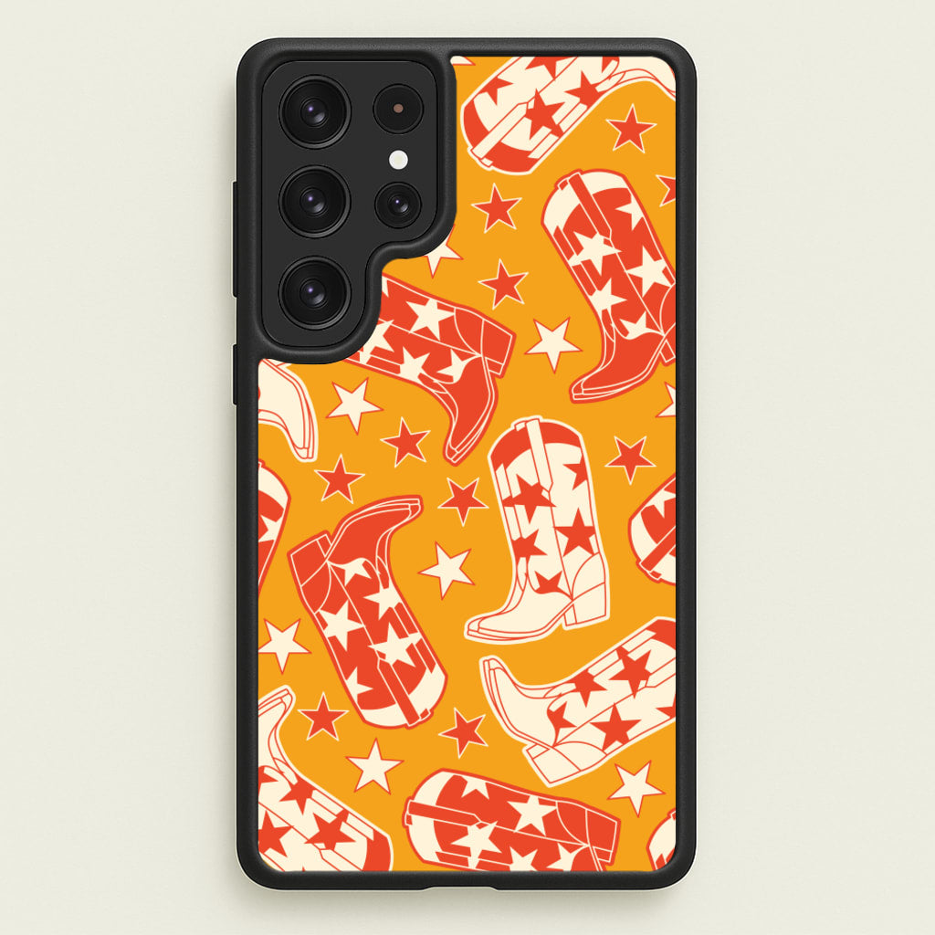 Cartoon Cowboy Boots And Stars Pattern - Western Phone Case for Galaxy S23 Ultra