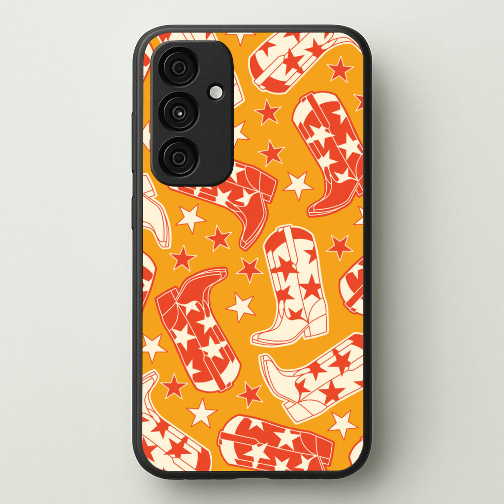 Cartoon Cowboy Boots And Stars Pattern - Western Phone Case for Galaxy A35