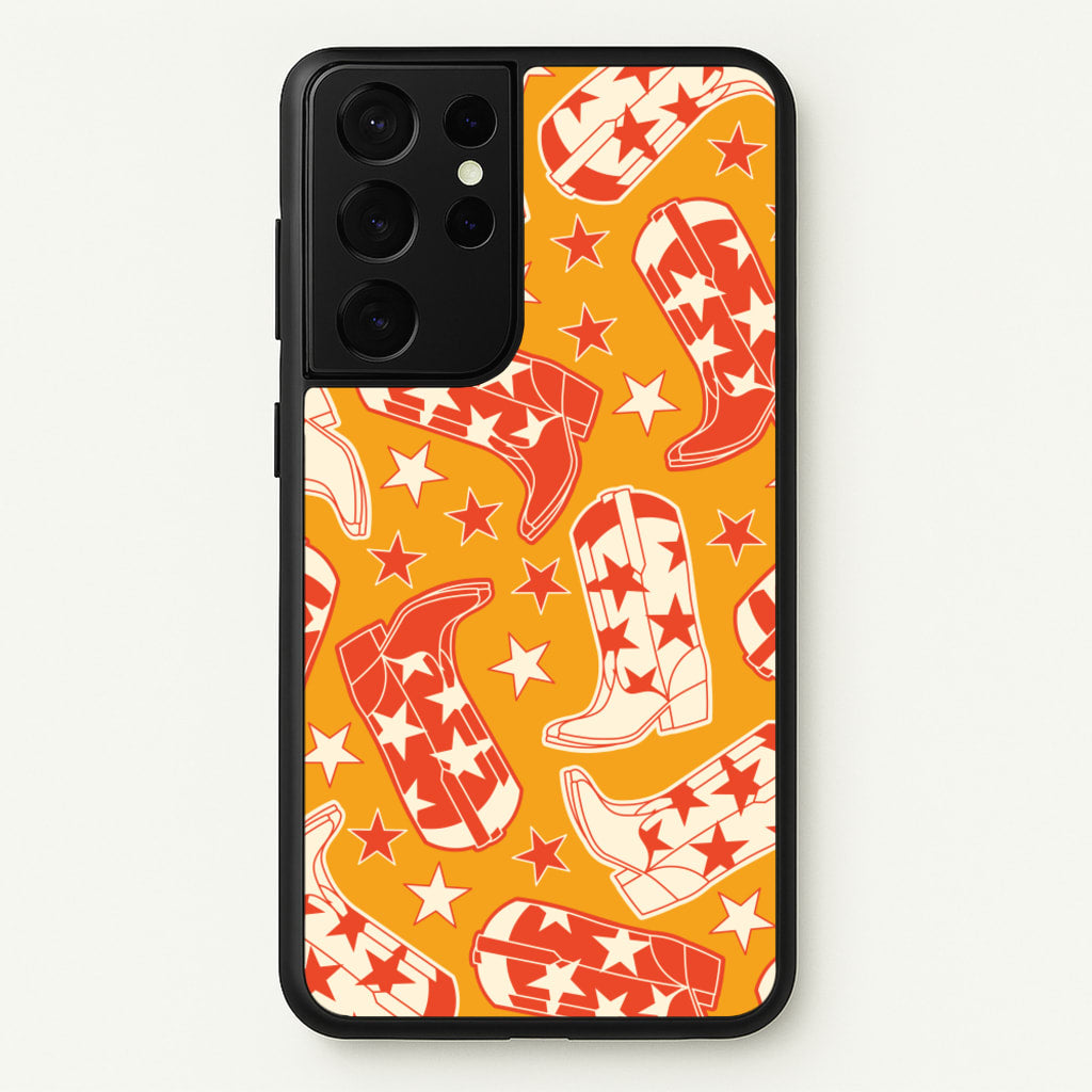 Cartoon Cowboy Boots And Stars Pattern - Western Phone Case for Galaxy S21 Ultra