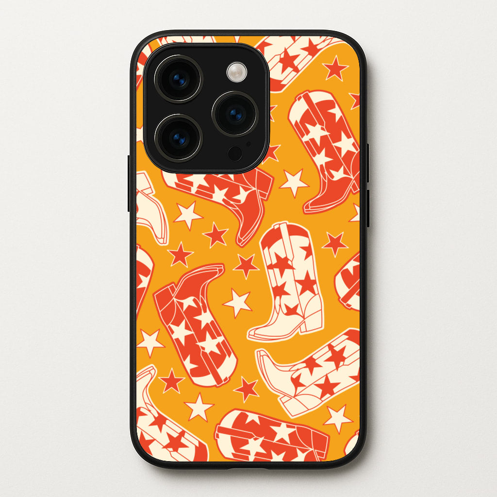 Cartoon Cowboy Boots And Stars Pattern - Western Phone Case for iPhone 15 Pro Max