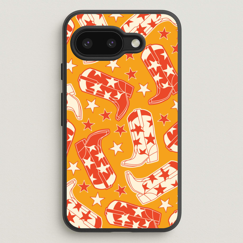 Cartoon Cowboy Boots And Stars Pattern - Western Phone Case for Google Pixel 9a
