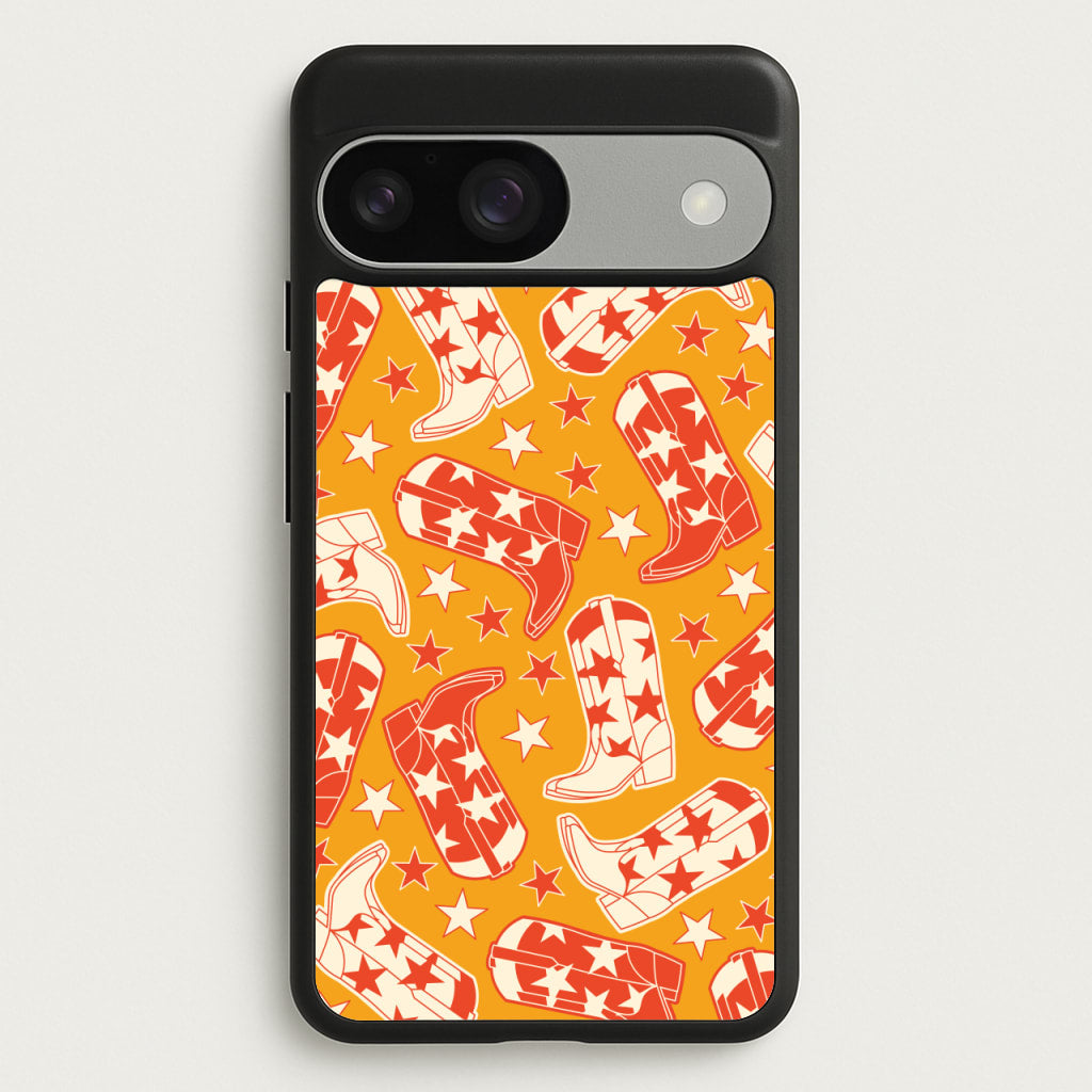 Cartoon Cowboy Boots And Stars Pattern - Western Phone Case for Google Pixel 9 / 9 Pro