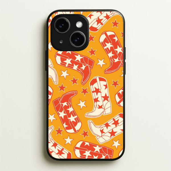 Cartoon Cowboy Boots And Stars Pattern - Western Phone Case for iPhone 15