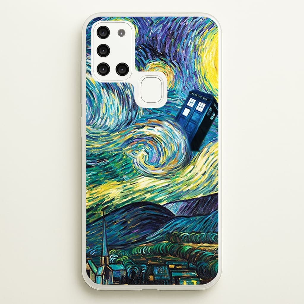 Starry Night Tardis - Doctor Who Phone Case for Galaxy A21s