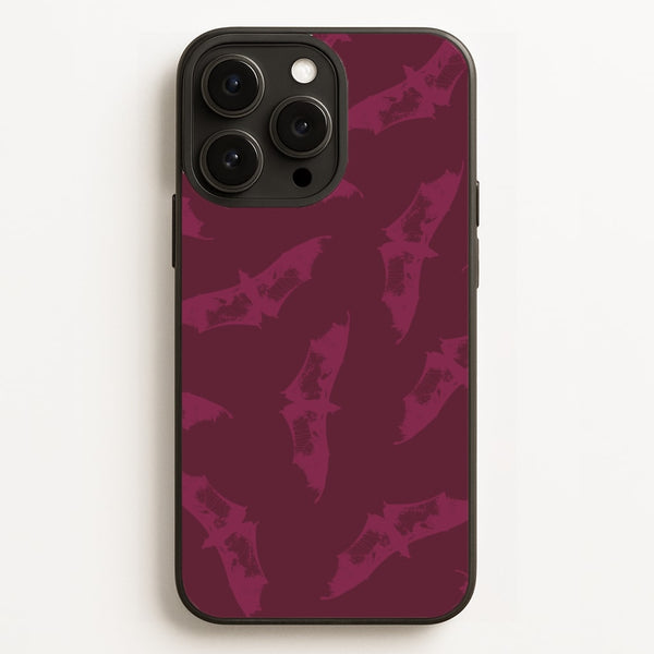 Dark Pink Bats Pattern - Goth Aesthetic Phone Case for iPhone 16 Pro Max