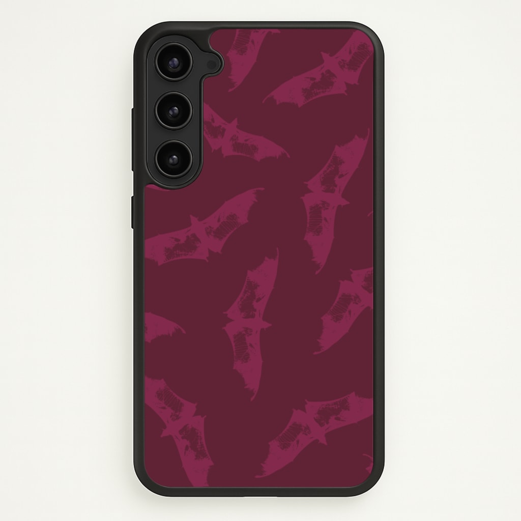 Dark Pink Bats Pattern - Goth Aesthetic Phone Case for Galaxy S23 Plus