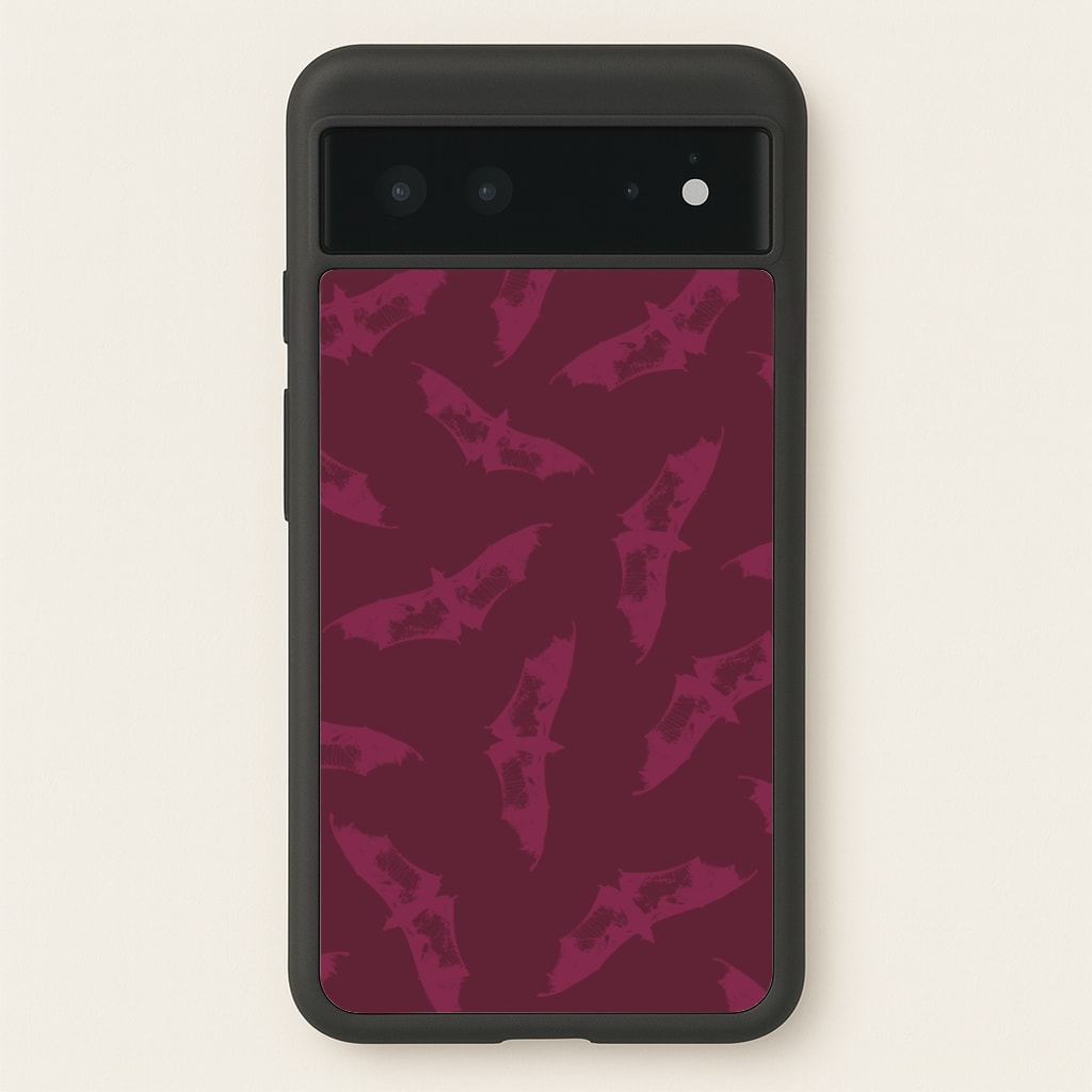 Dark Pink Bats Pattern - Goth Aesthetic Phone Case for Google Pixel 6