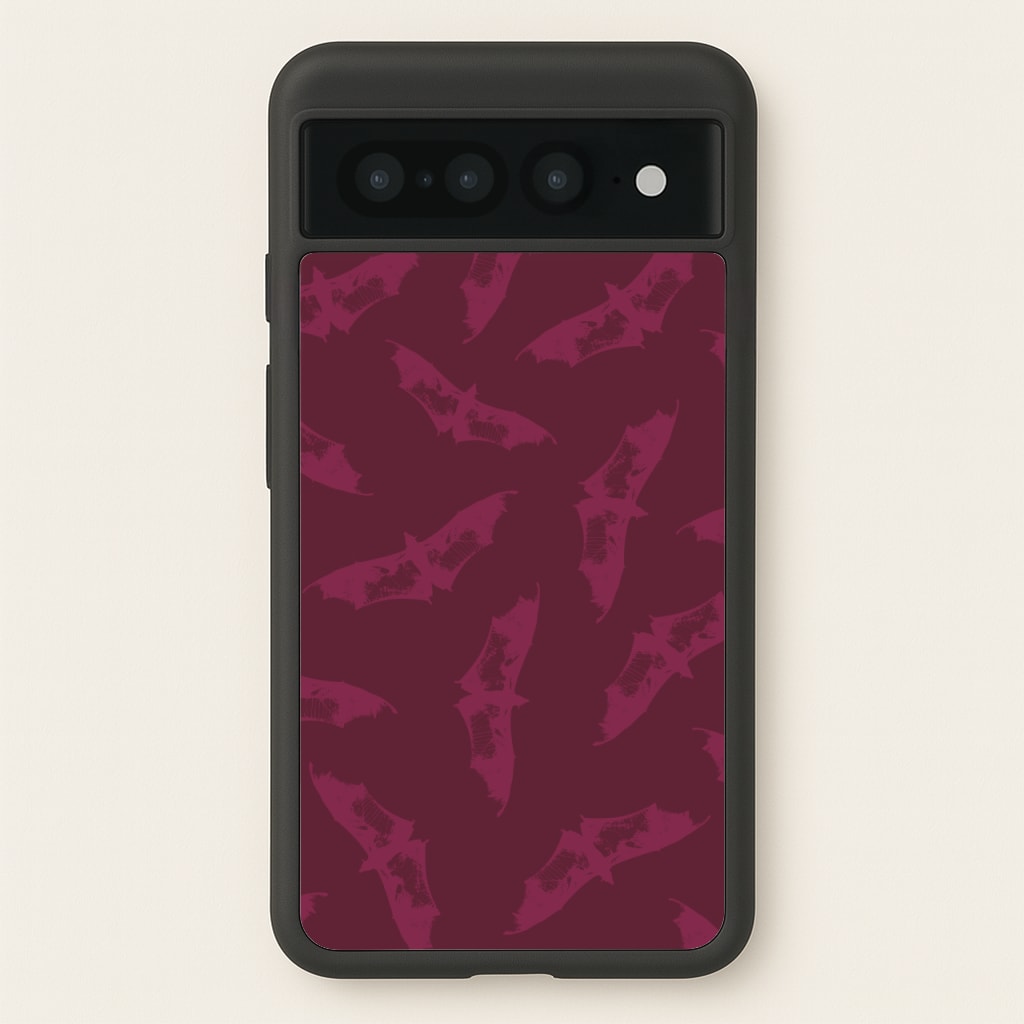 Dark Pink Bats Pattern - Goth Aesthetic Phone Case for Google Pixel 7 Pro