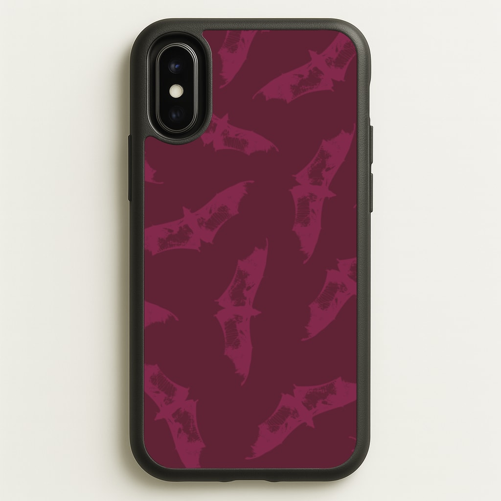 Dark Pink Bats Pattern - Goth Aesthetic Phone Case for iPhone X / XS