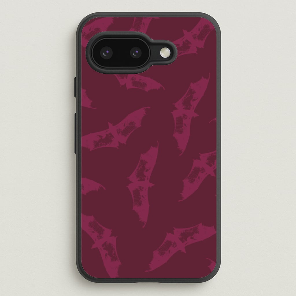 Dark Pink Bats Pattern - Goth Aesthetic Phone Case for Google Pixel 9a
