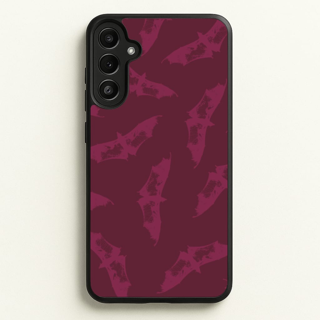 Dark Pink Bats Pattern - Goth Aesthetic Phone Case for Galaxy A36